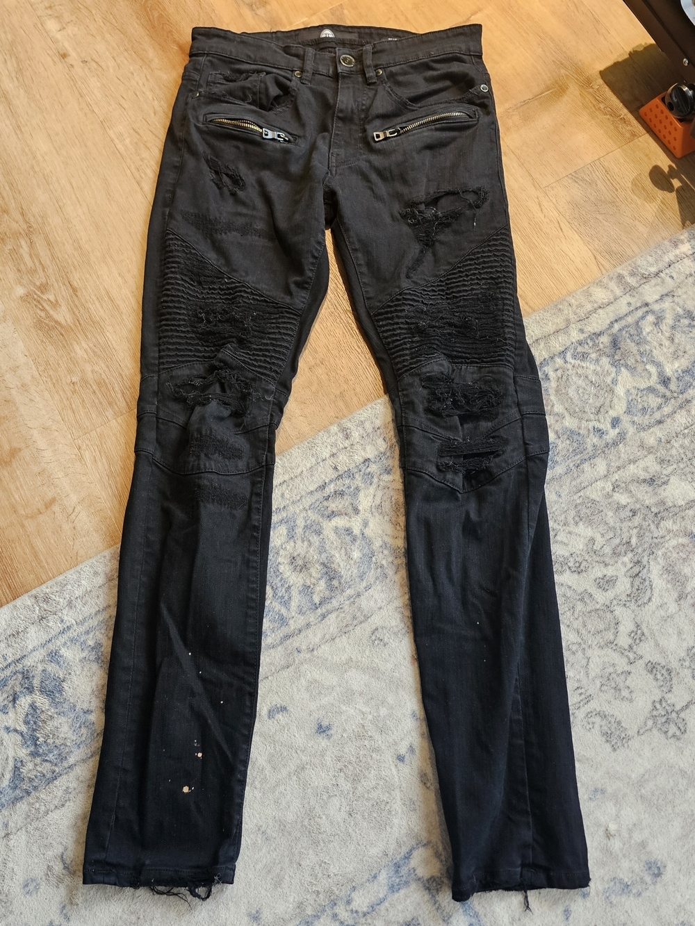Mena Jordan Craig "Sean" slim-fit black moto jeans size 30/32.